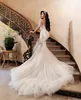 Abiti da sposa arabi lussuosi sexy con ricami a sirena con perline Abiti da sposa con maniche lunghe con collo trasparente Vestido De Novia