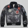 Avirex Real Fur Collar Cowskin Flight Jacket Men 폭격기 재킷 남자 진짜 가죽 코트 오토바이