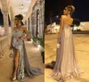 2020 Silver Grey sereia Vestidos de baile Sequins Beaded Applique com Cabo Chiffon Custom Made Vestido de Noite Wear ocasião formal Plus Size