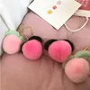 Real Genuine Rabbit Rex Fur Juicy Peach Pompom Ball Bag Charm Keychain Pendant Kids Toy Gift