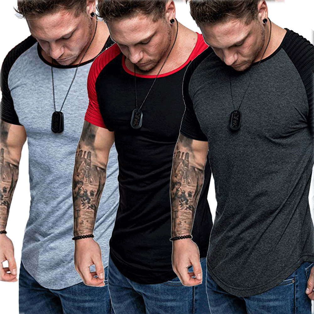 T-shirt moda uomo estate patchwork vestiti uomo slim fit o collo manica corta muscolo camicie maschili tee in cotone taglie forti