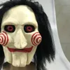 Movie Saw Massacre Masques de marionnettes Jigsaw avec des coiffures de perruque Latex effrayant Halloween Horreur effrayant Masque Unisexe Party Cosplay Proplay