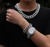 3pcs/set Men Hip hop iced out bling Chain Necklace Bracelets watch 20mm width cuban Chains Necklaces Hiphop charm jewelry best gifts