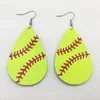 Mode – Neue trendige Softball-Baseball-Fußball-Golf-Ohrringe aus echtem Leder in Tropfenform mit rundem Blatt-Statement, runde Scheiben-Ohrringe aus Leder