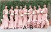長い赤面のピンクの人魚の花嫁介添人のドレスオフショルダーサテンカスケードフリル結婚式のゲストドレスプラスサイズの名誉