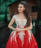 Sparkly Beads Red Prom Dresses com destacável Train Sequins Alças Mermaid Evening vestidos longos Festa Formal Vestidos robe de soiree