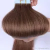 Brown Color Pu Tape in Human Hair 16- 22inch Invisible Silky Straight Tape on Remy Hair Extensions 200Grams Lot, Free DHL