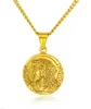 Collier pendentifs Vierge Marie en acier inoxydable avec chaîne en argent doré pour hommes pièce ronde jésus Christ bijoux en gros