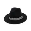 Damen Herren Flache Krempe Wollfilz Vintage Panama Fedora Hüte Mode Jazz Cap mit Band Männer Frauen Trilby Derby Gambler Hut