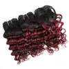 Brasilianska Deep Curly Hair Weave Bundlar Mänskliga hårbuntar Ombre Burgundy 3pcs / Set för Full Head 8-10 tum Remy Mänskliga hårförlängningar