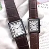 Top Brand Men and Women Watches Square fodral läder rand kvarts rörelse auto datum modemärke kvinnor klänning klocka designer clock209x