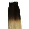 Tape in Hair Extensions Human 100g / lot 100% Remy Haar 16-24 inch Real Remy Ombre Haar Exensions 40Pieces Blonde Huid inslag