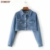 Autumn newest women denim jacket long sleeve crop top coats womens Europe and America short jeans jackets casaco feminino