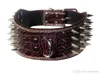 3 inch wide leather spiked studded dog collars leather pet collars chromed spikes for PitBull Mastiff large and medium breeds6082190