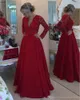 Röd vestidos longos para formatura långärmad kvällsklänning satin lång prom klänning med pärlor suruimei