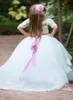 Kids Formal Wear ivory White Lace Flower Girls Dresses Belt Floor Length Girls First Communion Dress Princess Dress