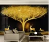 современные обои стены роскошь свет золотой фольги состояние дерева семья оленей гостиной стены