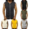 Hommes Fitness Hoodies Débardeurs Sans Manches Tee Shirt Homme Workout Zipper Poches Gilet À Capuche Gilet Solide Maillot De Bain Sportswear