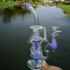 Hookahs New Double Recycler Glass Bong Fab Egg Heady Dab Oil Rigs Turbine Percolator Glass Bongs Milky Purple Green Water Pipes HR319