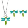 Fashion party jewelry sets for women new fresh dragonfly pendant necklaces crystal insect stud earrings set