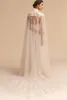 2019 Date Wraps De Mariée Tulle Long Col Haut De Mariage Cape Dentelle Veste Bolero Wrap Blanc Ivoire Femmes Accessoires De Mariée Boutons Couverts