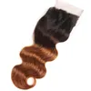 Peruanisches Menschenhaar bündelt Ombre-Haar mit Schließung der Spitze-4X4 4 Stücke/Los Körper-Welle 1B/30 Bündel mit freiem Teil der Schließungs-Mitte drei
