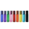 10ml Rainbow Glass Liquid Essential Oil Perfume Bottles Frosted Roll on Bottle with Stainless Steel Balls 3 Types of Lids for choose