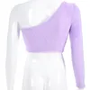 Rapcopter Herfst Winter Womens Tees Top Wol One-Shoulder Shirt Vrouwelijke Casual Purple Soild Lange Mouw Short Fashion Pop Tops