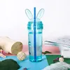 Rabbit Ear Tumblers Colorful Transparent Mouse Ear Water Bottle With Straw and Lid Cup Milke Coffee Mug Girls Gift HHA-1372