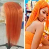 Прозрачные кружевные фронтальные парики оранжевый прямой кружево передний парик 150% плотность