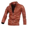 Spot Goods Men's Leather Coat Autumn Vintage Zipper Pure Color Men Outfit Imitation Biker Zipper Pocket Pu Leather Warm Jacket