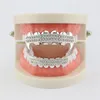 Punk Gold Teeth Grillz 2 Row Iced Out Grills Dental Hip Hop Vampire Fangs Caps Halloween Party Body Jewelry3604134