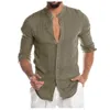 Moda masculina casual o-pescoço botão sólido praia manga longa blusa superior de algodão linho casual fino ajuste baggy camisas soltas blusa311r
