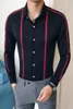 Ribbon Striped Men's Shirt Long Sleeve Slim 2019 New Men's Social Club Shirt Casual Business Dress Party Brand Top279R