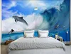 Wave Sea Dolphin Natural Landscape Background Wall sfondi Wallpaper per pareti 3 d per soggiorno