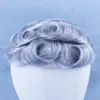Blandat grått mänskligt hår Toupee för män brasiliansk remy mänskligt hårersättningssystem Men039s Toupee 30mm Curly Skin Toupee New3052151