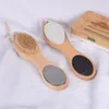 Foot Brush Pimice Stone Rasp File Exfoliating Stone Bamboo Handle Pedicure Tool 4 In 1 Multifunctional Foot Scrub JL7639