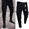 Mode Schwarz Jean Männer Denim Skinny Biker Jeans Zerstört Ausgefranste Slim Fit Tasche Cargo Bleistift Hosen Plus Größe S3XL3449577