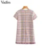 Vadim Femmes Élégant Tweed Plaid Mini Robe Glands À Manches Courtes O Cou Femme Casual Mode Chic Robes Vestidos Qa326 J190619