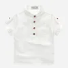 Camisas para niños de Color blanco Natural, jersey, camisa a cuadros con mangas cortas, diseño de bolsillo frontal, ropa cómoda BY1009