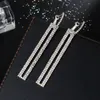 Wholesale- needle diamond rectangle dangle earrings for women luxury designer colorful diamonds iced out wedding engagement earrings gifts