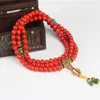 Sennier 108 Red Coral Pulseira Natural Pedra Beads Mala Colar de Oração Budista Rosário Strand Pulseiras Buda Meditação Y200107