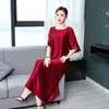 Verão Vintage elegante longo solto Vestido estilo Chinês tang terno de seda vestido de mistura mordern Mulheres vestidos Casuais