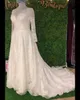 Embroidered Lace Wedding Dress 2020 robe de mariage Elegant Boho Bridal Gowns A Line V-Back vestidos de novia Long Chapel Train Long Sleeves