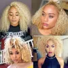 Loira Kinky Curly 13 * 6 Rendas dianteiro Peruca 613 Tipo transparente Curto Bob Perucas Brazilian Hair para mulher