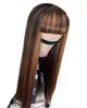 Brazilian 4/27 Straight Human Human Wigs com Bangs 27 # 30 # 99J laranja gengibre peruano Nenhum lace perucas cabelo indiano malaio