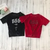 Sommar 2018 Sexig Crop Top harajuku punk rock tshirt 666 sätt jag älskar dig tryckta sammet beskuren tee black kvinnor tight short top y19072601