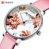Curren läderband klockor kvinnors kvarts titta på vackra rosa armbandsur damer klocka kvinnlig modedesign charmig klocka