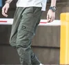Casual Calças completa Capris Homens carga regular multi bolso de trabalho Calças elástico na cintura Calças de forma masculino Vestuário