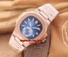 8 스타일 고화질 시계 노틸러스 자동 시계 5980 / 1R 화이트 다이얼 로즈 골드 팔찌 Gents 스포츠 시계